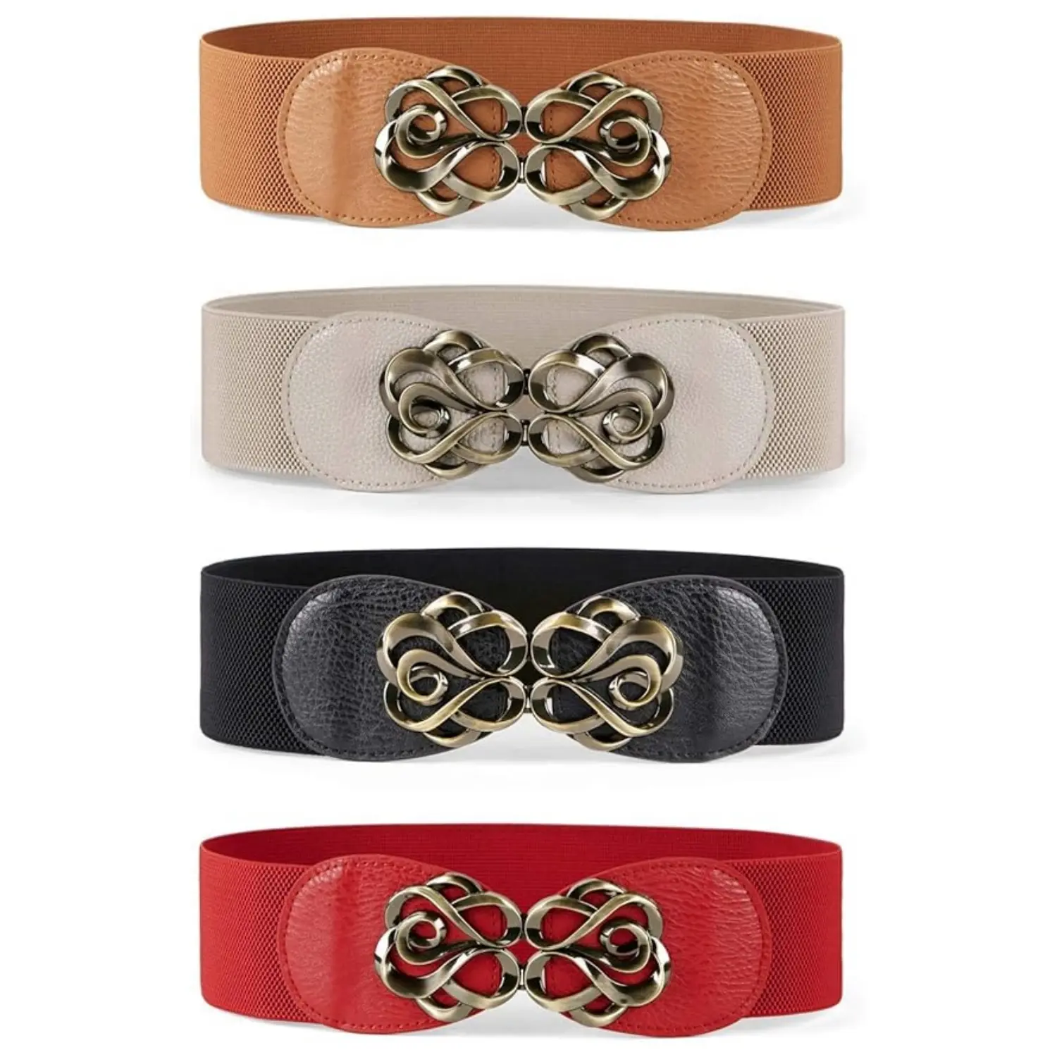 4 Pack Women Stretchy Belts for Dresses Vintage Elastic Wide Waist Belts 2.36" Wide