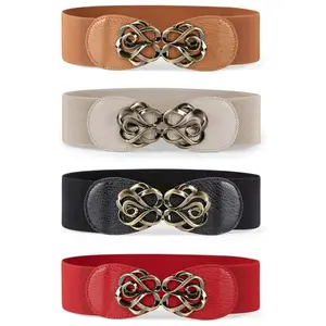 4 Pack Women Stretchy Belts for Dresses Vintage Elastic Wide Waist Belts 2.36" Wide