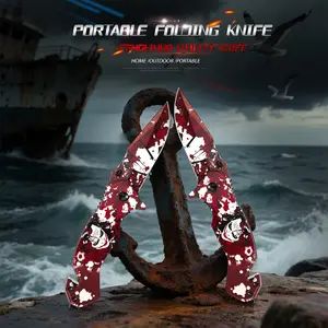 A cool folding pocket knife made from high-quality stainless steel with a 3D printed handle design, featuring a back clip and suitable for kitchen, camping, fishing, and other activities. Available in two colors, perfect as Christmas or Halloween gifts fo