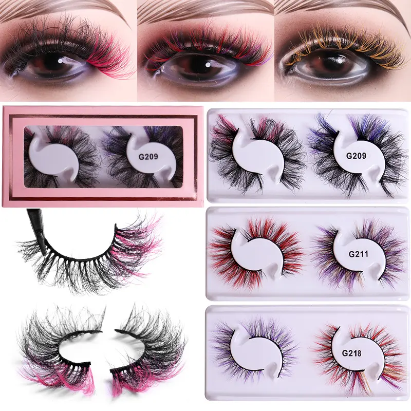 2-Pair Colorful Dd Curl False Lashes, 20mm Faux Mink Fluffy Fox Eye Lashes, Dramatic Thai Style Makeup Extensions