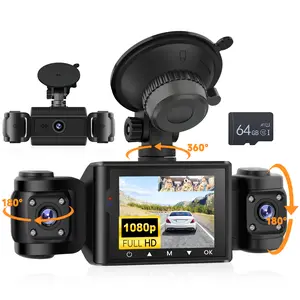 2.4-inch 360 Degree View 3 Channel DashCam,IPS 1080P Dash Camera for Cars, Motion Detection Monitor, Free 64G Card DVR,Loop Recording Hdr Dashcam Interior Dashcam