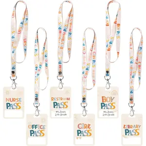 6 Sets Boho PVC Hall Passes Lanyards for Classrooms Hall Bathroom Library Office Ideal for Boys Girls Nurse Classroom School Supplies