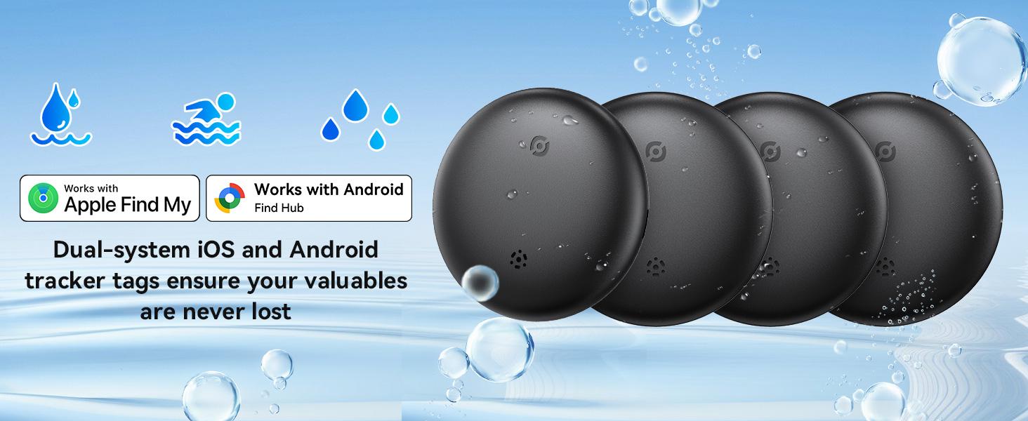 Air Tracker Tags for Android or iOS, Dual System Air Smart Tags-4 Pack, Compatibility with iOS Find My or Google'S Find Hub App, IP66 Weatherproof Bluetooth Tracker Tag with keychain accessories Item Finder for Cars,Keys,Luggages,Backpacks,Wallets& Pets