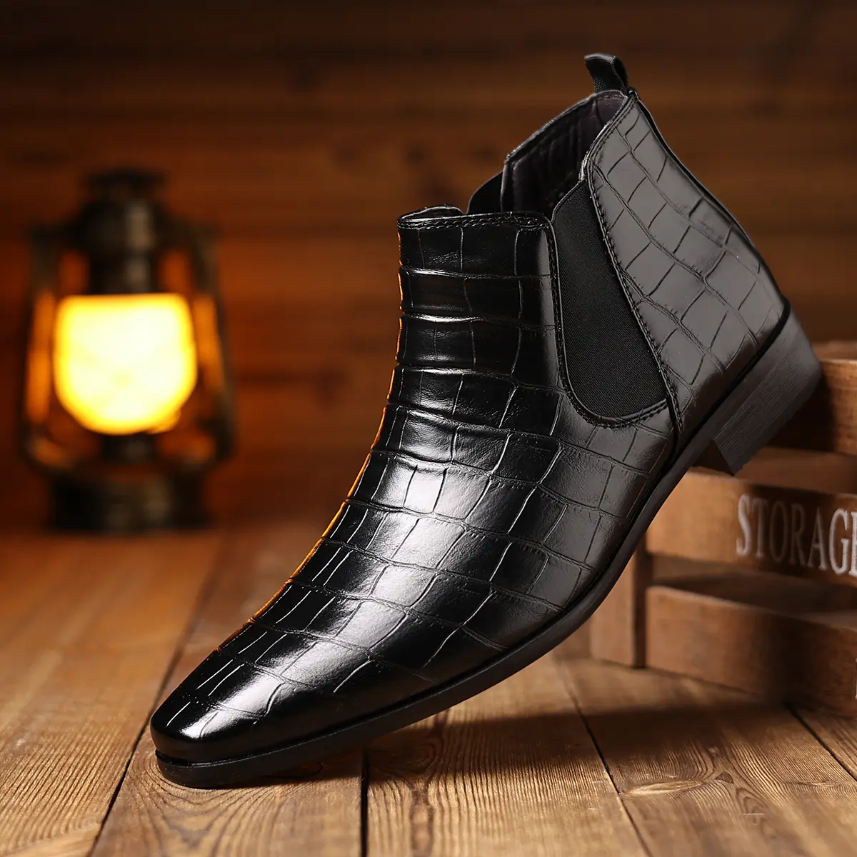 Men's Crocodile Pattern Chelsea Boots, Slip-On Ankle Style with Elastic Sides for Formal Business & Casual Wear, Shoe, Footwear, Office