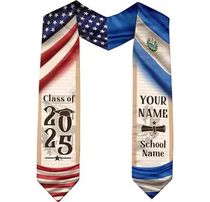 Personalized Salvadorans Graduation Sash 2025, Salvadorans American Flag Graduation Sash, Custom El Salvador Graduation Stole 2025