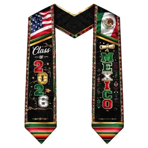 2026 Graduation Sash, Custom Flag Pattern All-Over Print, Cultural Diversity Styling, Durable Washable Polyester, Unisex Ceremony Accessory, Ideal Gift & Photo Prop,summervibes