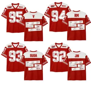 Custom Kpop Fan Football Jersey, Red White Mesh Sport Shirt with Name & Number, Arirang World Tour Concert Outfit, Gift for K-Pop ARMY, Unisex Streetwear.