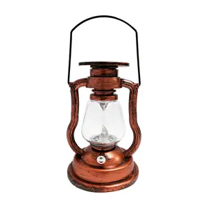 Vintage Solar-Powered Hurricane Lantern, Rainproof Retro LED Hanging Candle Light, Antique Oil Lamp for Garden, Camping