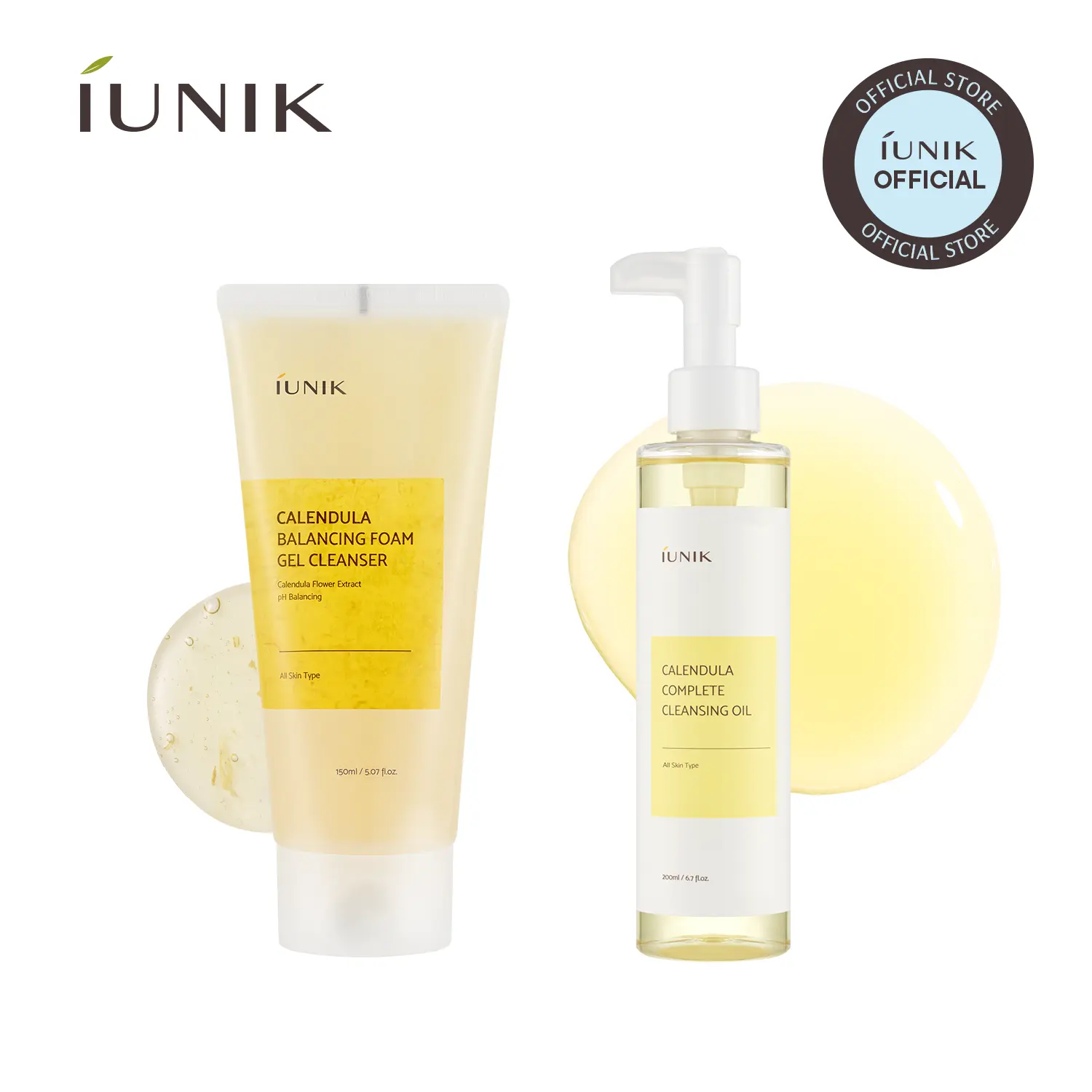 [IUNIK Official] Calendula Double Cleanse Duo | Calendula Cleansing Oil + Balancing Foam Gel Cleanser | Plant-Based, Fragrance-Free, Non-Irritating Double Cleanse Set | Makeup, Sunscreen & Blackhead Removal for Sensitive Skin | Korean Skincare, K-Beauty