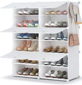 Large Capacity Shoe Rack, 6/8 Tier Plastic Shoe Organizer for 24–32 Pairs, Tall Shoe Storage for Hallway & Closet