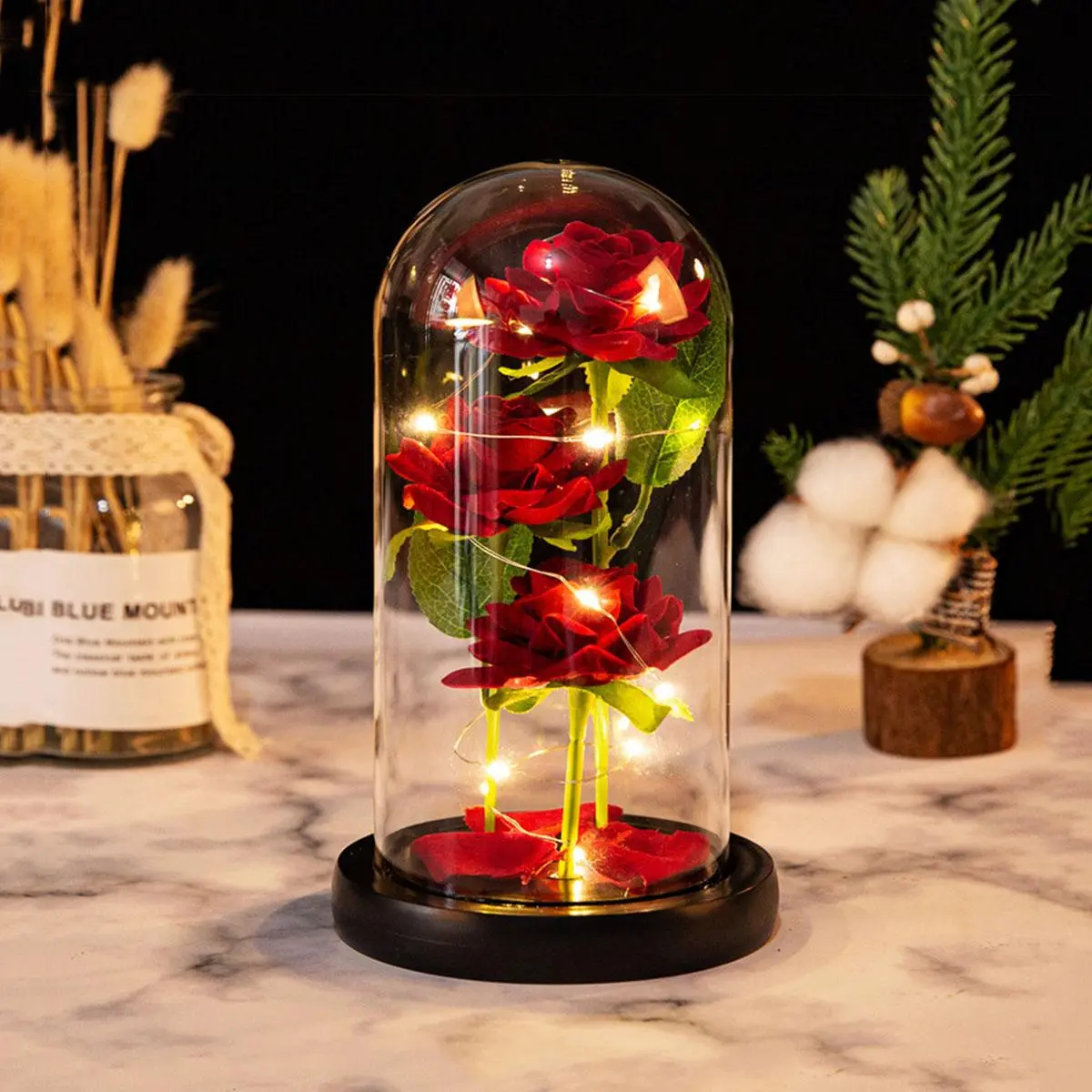 Artificial Rose Design Night Light, DIY Spring Bouquet Gift Night Light, Home Decoration Flower for Living Room Bedroom Desktop Ornaments, Battery Operated Led, Battery Powered Light
