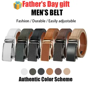 【Cuttable】Mens Belt Leather Ratchet Easy Release Belt For Men Designer Belt Dress and Casual with Adjustable Buckle for Men's Wear Gift Textured Fathers Gift