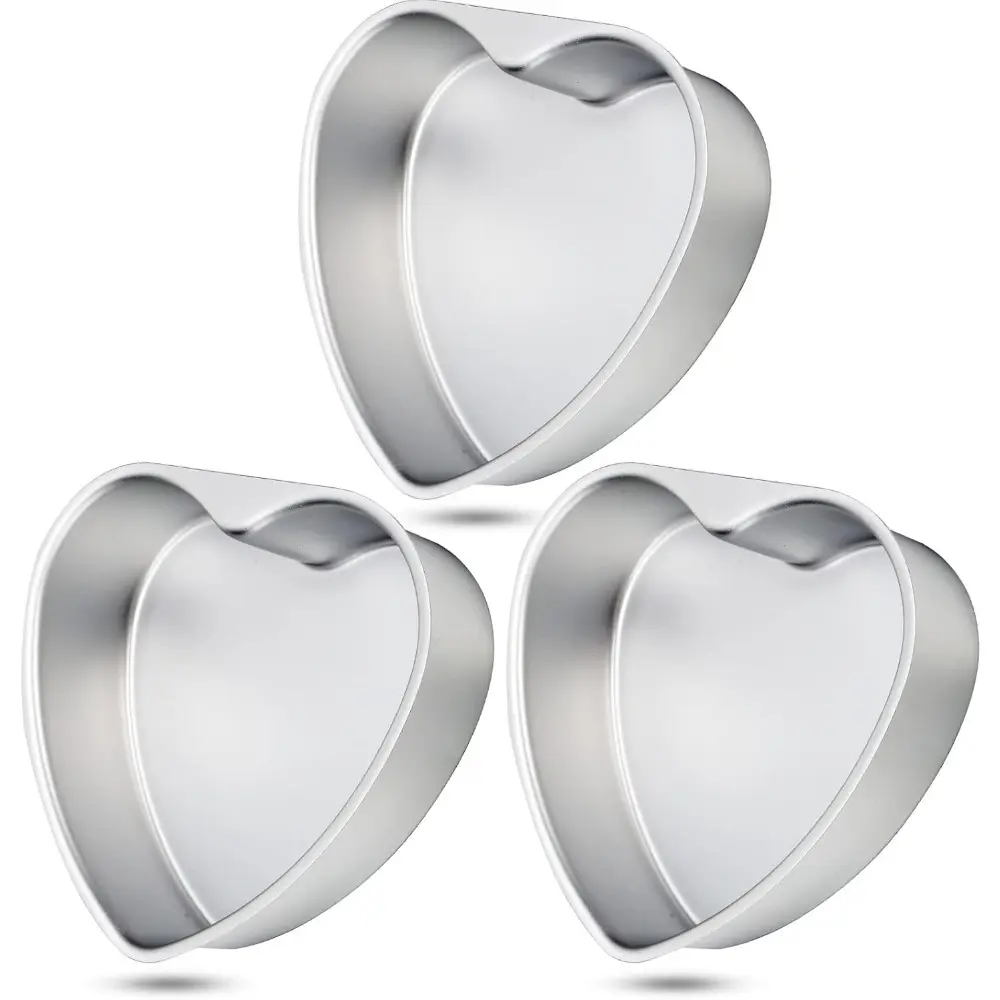 Aluminum Heart-Shaped Cake Pan Set - 3-Piece 8x7x2in Anti-Warping Fixed Bottom Baking Tins, Kitchen Bakeware for Christmas, Children's DIY Baking