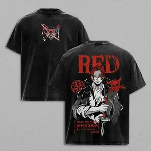 Retro Limited Sha-nkss Red O-n-e Pi-ec-e Vintage Unisex Oversized Anime Graphic Tee Y2K Double Printed Acid Washed Cotton T-Shirt Streetwear, Outfits Men Top Manga Game Movie Gift Lover Merch