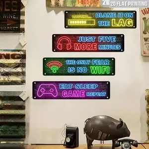 Neon Game Theme Aluminum Sign Set, Neon Signs, Teen Boy Room Decor, Gamer Bedroom Wall Poster, Home Cafe Restaurant Garage Decoration Gift 10x40cm