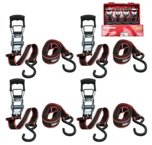 4-Pack Ratchet Tie-Down Straps 12 ft x 1", S-Hook, Quick Thumb Release, 1500 lbs
