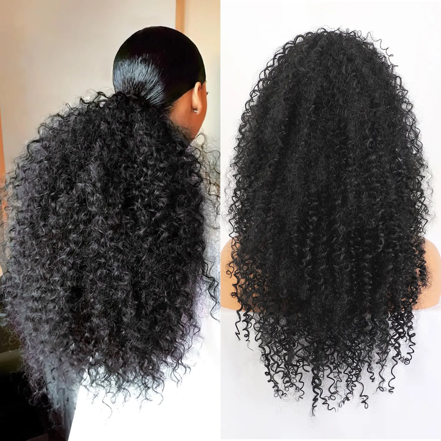 AISI HAIR Afro Kinky Drawstring Ponytail Extensions, 24 Inch Long Synthetic African Curl Hairpiece for Black Women, Heat Resistant for Casual Wear & Dates