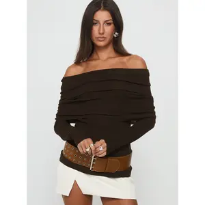 Florrie Off Shoulder Foldover Long Sleeve Top Chocolate Florrie Off Shoulder Foldover Long Sleeve Top Chocolate