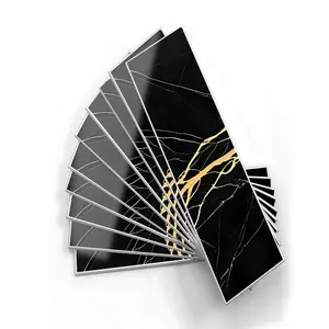 24/48pcs Gold Luxury Thick Hard Sheet Faux Marble Wall Stickers, High Adhesive Waterproof Decor Decorative Wallpaper for Walls and Floors, Stylish Room Decoration for Living Room and Cafe