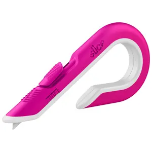 Slice Box Cutter - Pink with Hook-shaped Handle & Retractable Finger-Friendly Ceramic Blade for Safer Package Opening