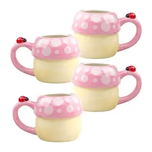 10 Strawberry Street Pink Mushroom with LadybugMug, Set of 4