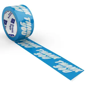 Thank You Packing and Shipping Tape - Cream/Blue Bubble Font