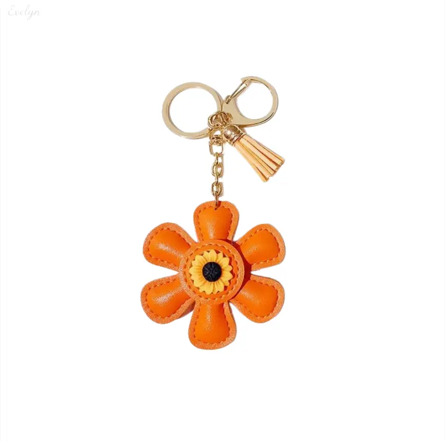 Cute Sunflower Keychain, PU Leather Tassel Bag Charm for Women and Teens, Kawaii Accessories & Cute Collectibles, Keychains Cute, Accessory Goals