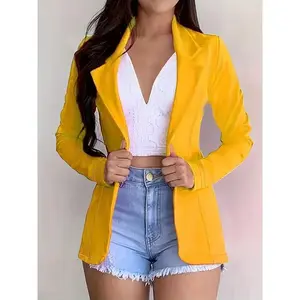 Solid lapel button long-sleeve blazer jacket, casual loose commuter formal outerwear, women’s clothing