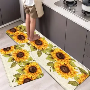 Vintage Sunflower Pattern Non-Slip Mat, Soft Comfortable Long-Standing, 12mm Thick Material, Ideal for Bathroom Kitchen Bedroom Living Room Office Outdoor Door Mats