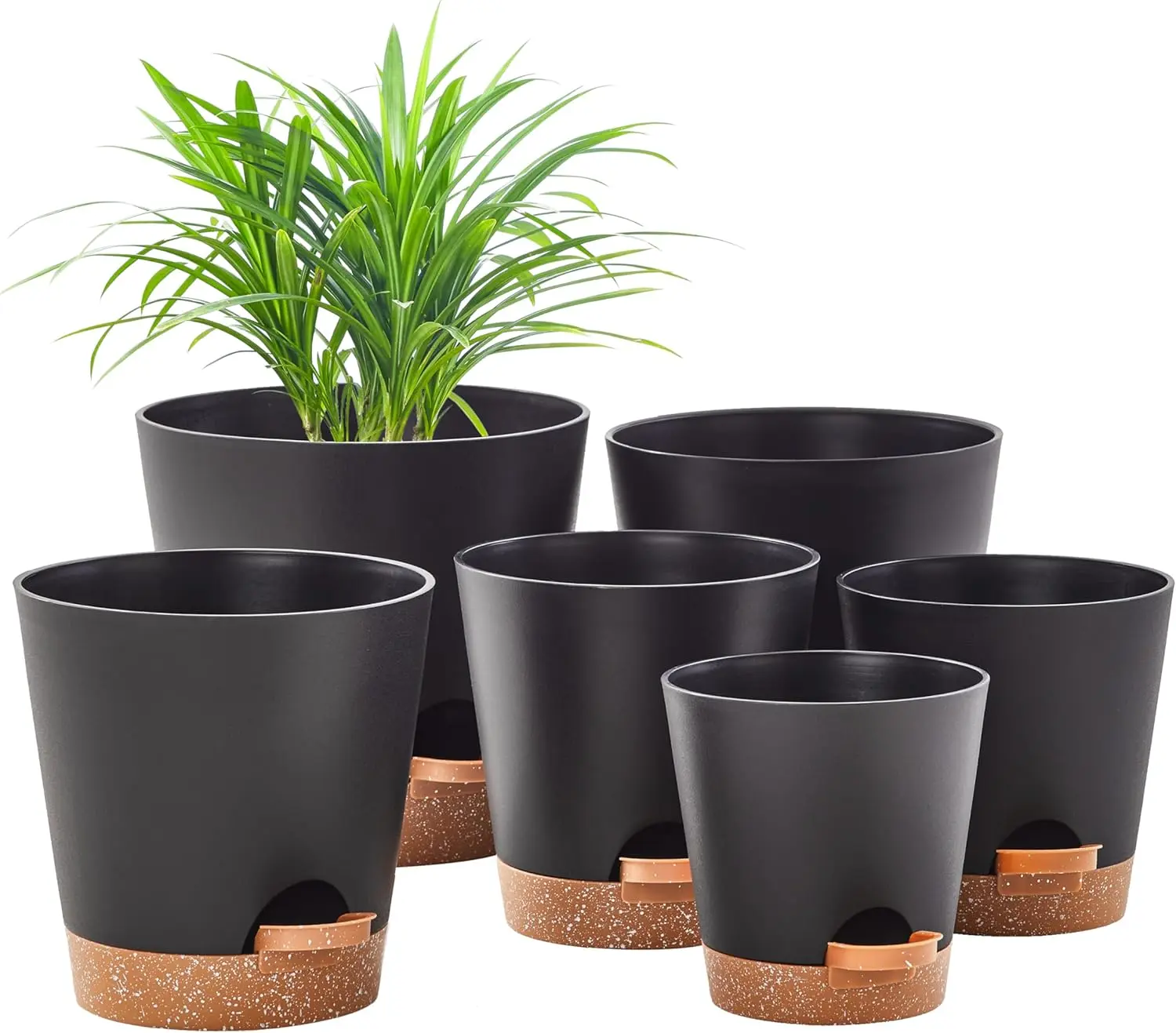6-Pack Black Self Watering Planter Pots for Indoor Outdoor  - 8, 7, 6.5, 6, 5.5, 5 Inches Flower Pots