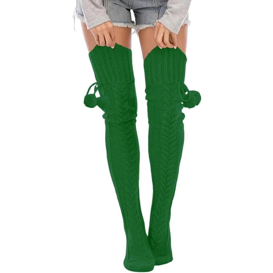 Women's Athletic Over-the-Knee Sports Socks - Basic Cable-Knitted, Extra-Long Length, Warm Winter Stockings for Outdoor Activities, Sporty Design