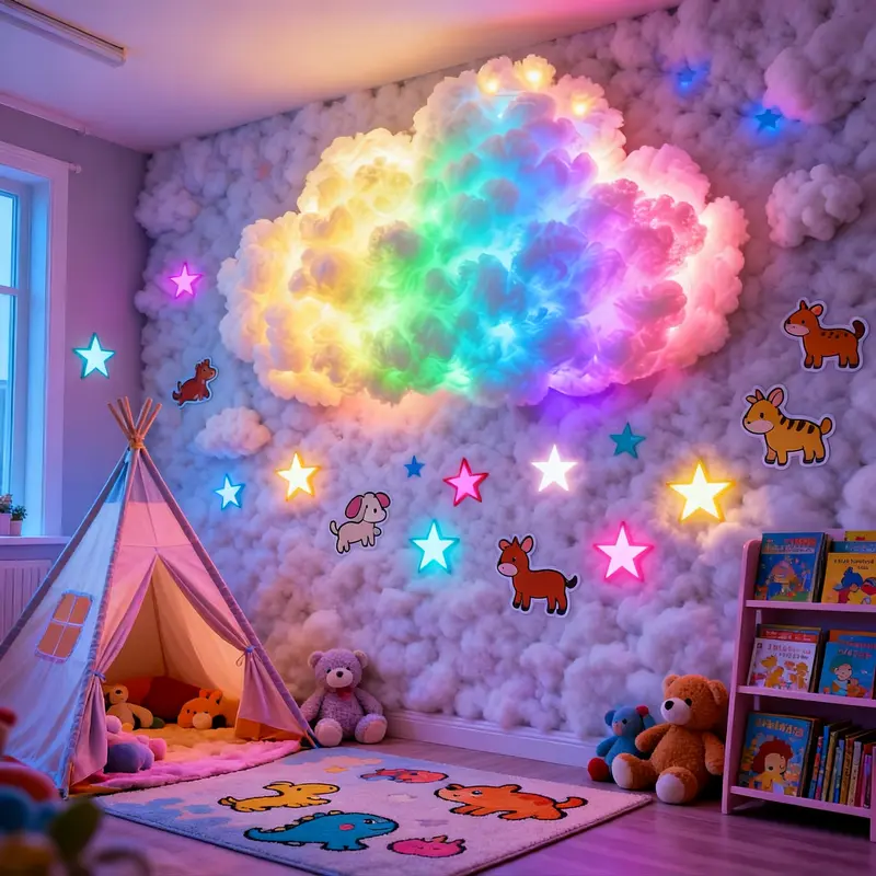 Rainbow Cloud Wall Light, Fluffy 3D Hanging Cloud Decoration, Warm Glow, Bedroom Aesthetic, Living Room Art Lighting, Atmosphere Light