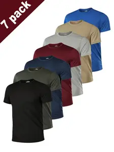 Men's 7-Piece Multicolor Short Sleeve T-Shirts, Comfortable Breathable Casual Sportswear, Athletic Apparel, Summer Daily Wear, Versatile Fit