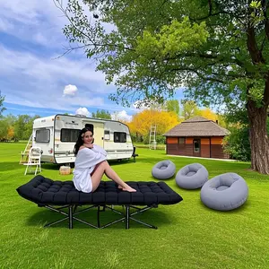 EASTOMMY Camping Bed Cot, Folding Cot Bed Outdoor Foldable Sun Garden Loungers Beach Sea Pool Folding Lounger Metal Chaise Loun