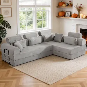 Modular Sectional Sofa, Boneless Convertible Oversized Sleeper Sofa Bed, Modern Tri-Folding Cloud Couch with L-Shape Chaise, Corduroy Futon Couches for Living Room Small Spaces Apartment,No Assembly