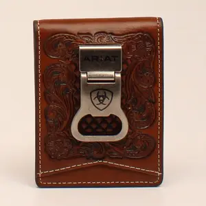 A3544408 Ariat Bifold Money Clip Basket Weave Floral Embossed Tan
