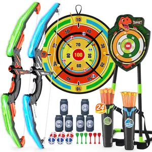 2 Pack Kids Bow and Arrow with 29" Large Dart Board, LED Light Up Archery Set with 24 Suction Cup Arrows, Indoor Outdoor Sport Toys Gifts for 3 4 5 6 7 8 9 10 11 12 Year Old Boys Girls #springtok Score Targets Motor Skills Detachable Target