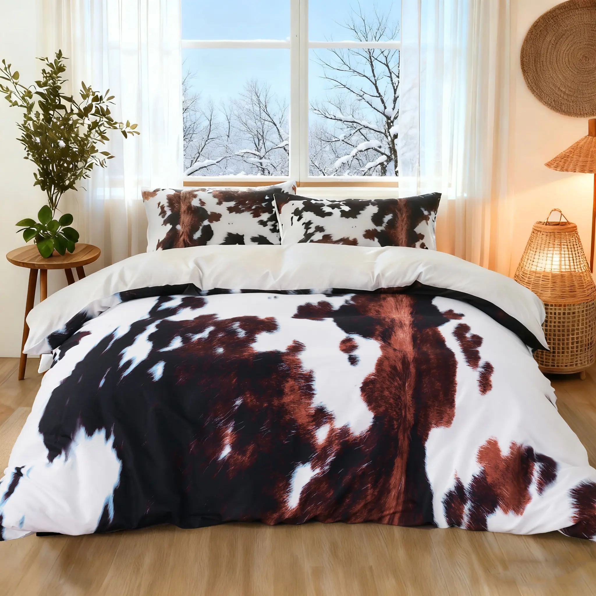 Cow Print Faux Fur Bedding Set, 3-Piece with 1 Duvet Cover + 2 Pillowcases (No Insert), Soft Comfy Microfiber Bedding, Printed Bedding Set, Decorative Bedding Set, All-Season Decor for Teen Girls' Bedroom & Guest Room
