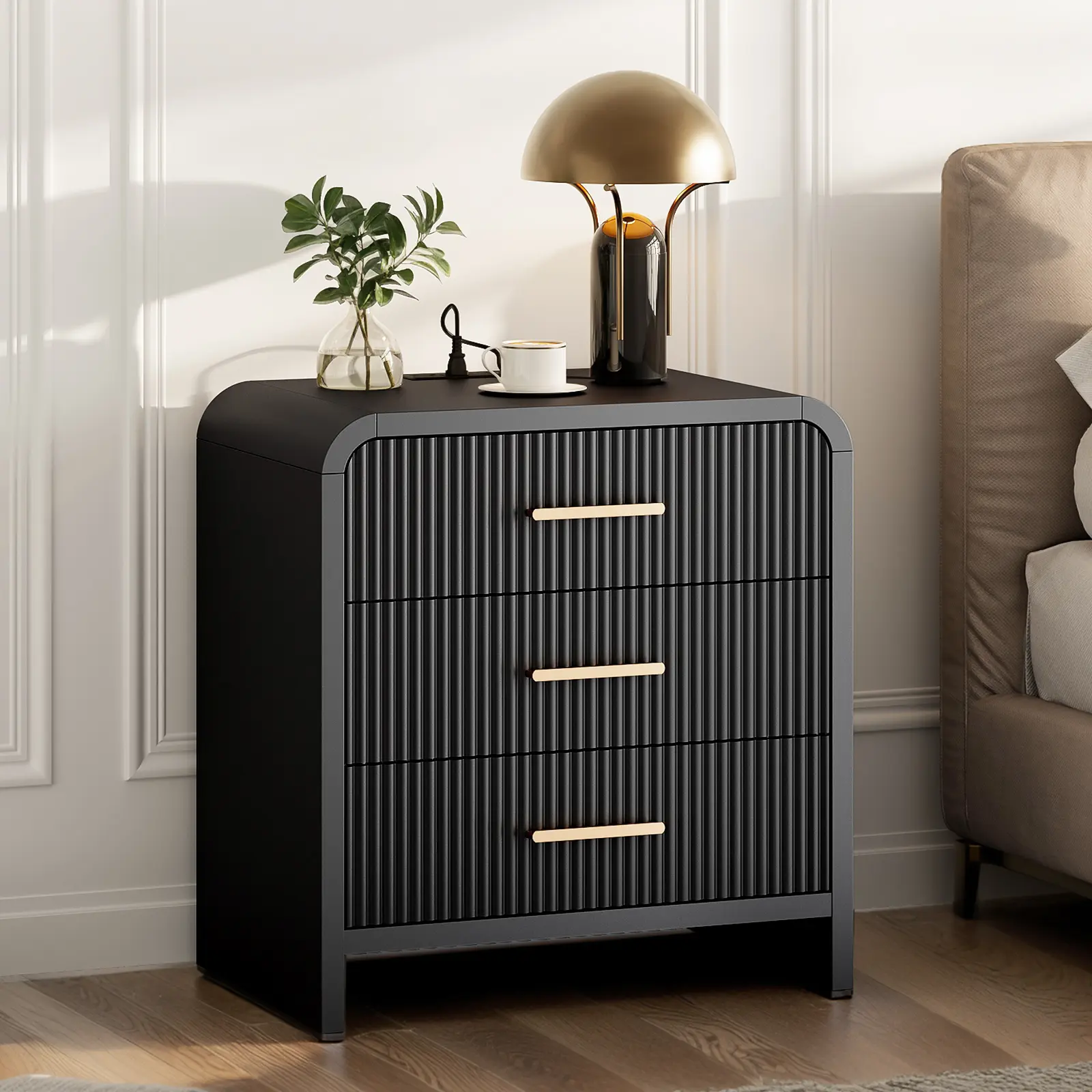 LGHM   Nightstand with Charging Station and LED Lights,  Top for Bedroom, Bedside Table with Drawers, Modern End Side Table, Home Furniture, Dorm Essentials [tiktokshopbacktoschool]