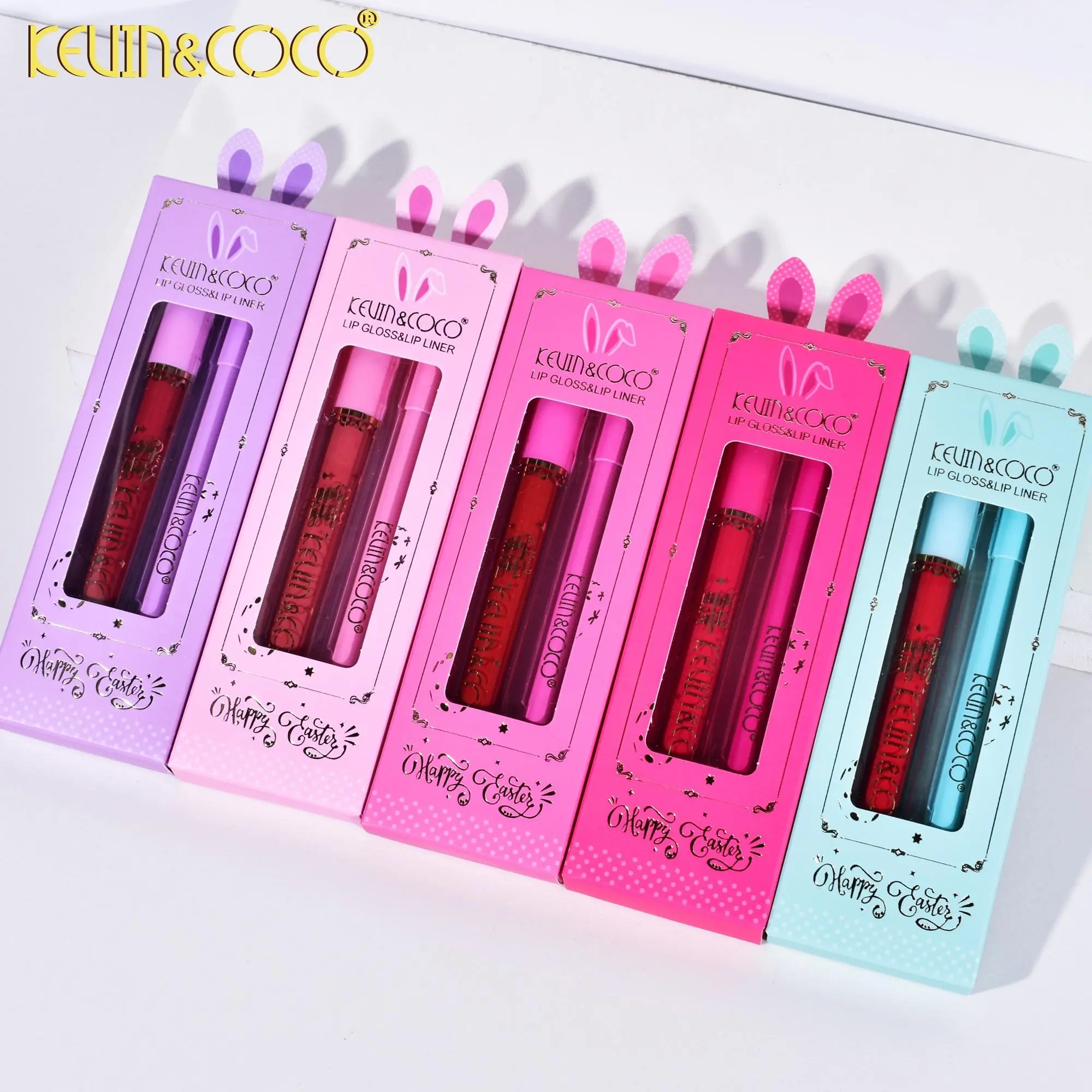 Kevin Coco Bunny Ears Lip Gloss Kit - Glossy Lipstick with Bunny Ears Design and Stylish Application