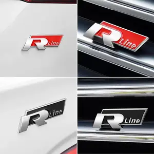 Volkswagen Vw R-Line 3D Metal R Logo Front Grill Emblem, Rear Trunk Sticker for Golf 4-7, CC, Touran, Polo, Jetta, Tiguan, Touareg, Vehicle Exterior Decoration
