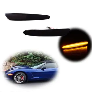 2pcs Smoked LED Front Amber Side Marker lamps Lights For Chevrolet Corvette C6 2005 2006 2007 2008 2009 2010 2011 2012 2013,Replace OEM #10440721 10440722 GM2551196 10316651