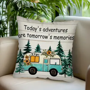 1pc of Campervan Accessory Cushion Cover, Featuring Single-Sided Printing with The Phrase "Home Is Where We Park It". This Grey Pillow Cover Is Perfect for Decorating Your Holiday Couch, Bed, Or Sofa, Measuring 17.7"X17.7" (Inserts Not Included)