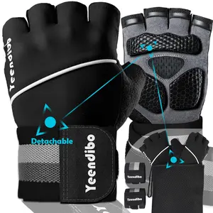 Yeendibo 5-in-1 Workout Gloves for Men & Women with Excellent Grip Full Protection Exercise Weight Lifting Gym Gloves Detachable Wrist Strap & Mesh Bag