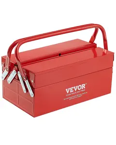 VEVOR 14-Inch Collapsible Tool Box, 2-Tier 3-Tray Folding Cantilever Storage Box with Handle, Durable Metal Case, Ideal Father's Day Gift for Tool Organization, Durable Metal Box