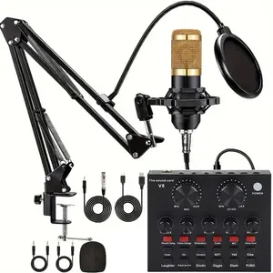 Podcast Equipment Set with Sound Card, Adjustable Studio Condenser Microphone USB Audio Interface for Mobile Phones & Laptops, Ideal for Recording & Streaming