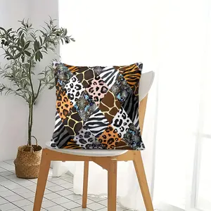 Animal Print Patchwork Throw Pillow, Soft Decorative Cushion with Animal Pattern, Comfort Square Pillow for Bedroom Sofa Couch Lodge Dorm, Perfect Wild Bohemian Home Decor Gift for Animal Print & Safari Lovers