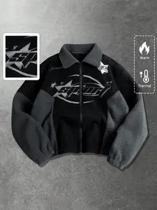 Men's Jacket and Coat Autumn Winter Street Style Embroidery American Casual Fitted Daily Commute Back to School Zip Up Coats, Perfect Gift for Friends