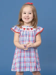 Flag Parade Plaid Flutter Smocked Dress