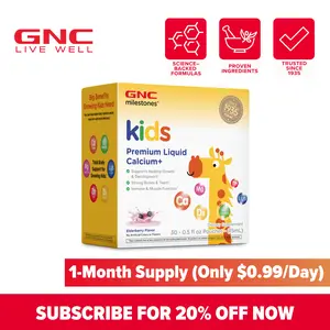GNC Milestones Kids Premium Liquid Calcium+ Supplement, Supports Healthy Growth & Development, Strong Bones & Teeth, Supports Brain, Nerve & Muscle Function, For Kids 3 & Above, Convenient Pouch, Elderberry Flavor,  30 Day Supply, Spring Glow Up